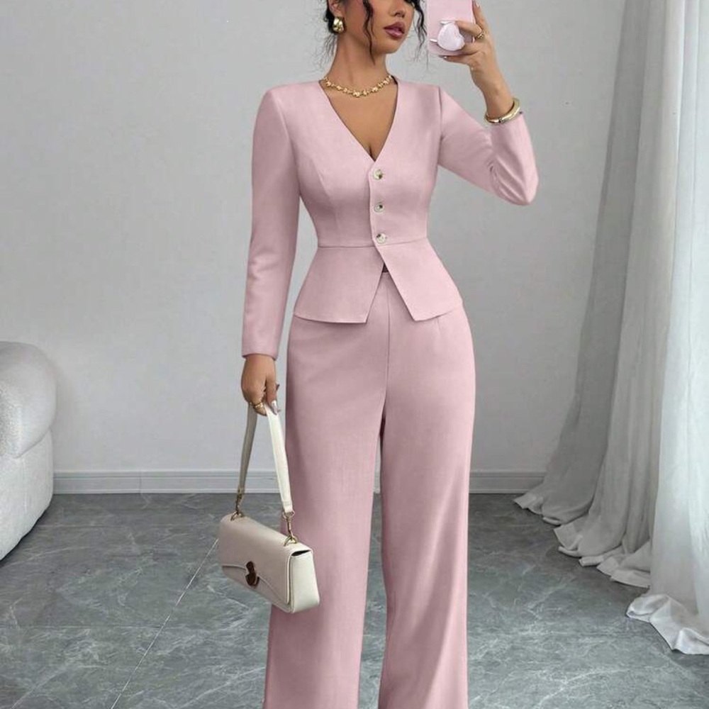 SHEIN Blush Pink Buttoned Pantsuit